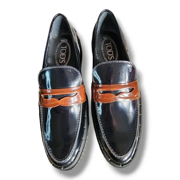 Tod's Black Patent Leather Penny Loafers with Brown Keeper Women’s Size 36 - Picture 15 of 16